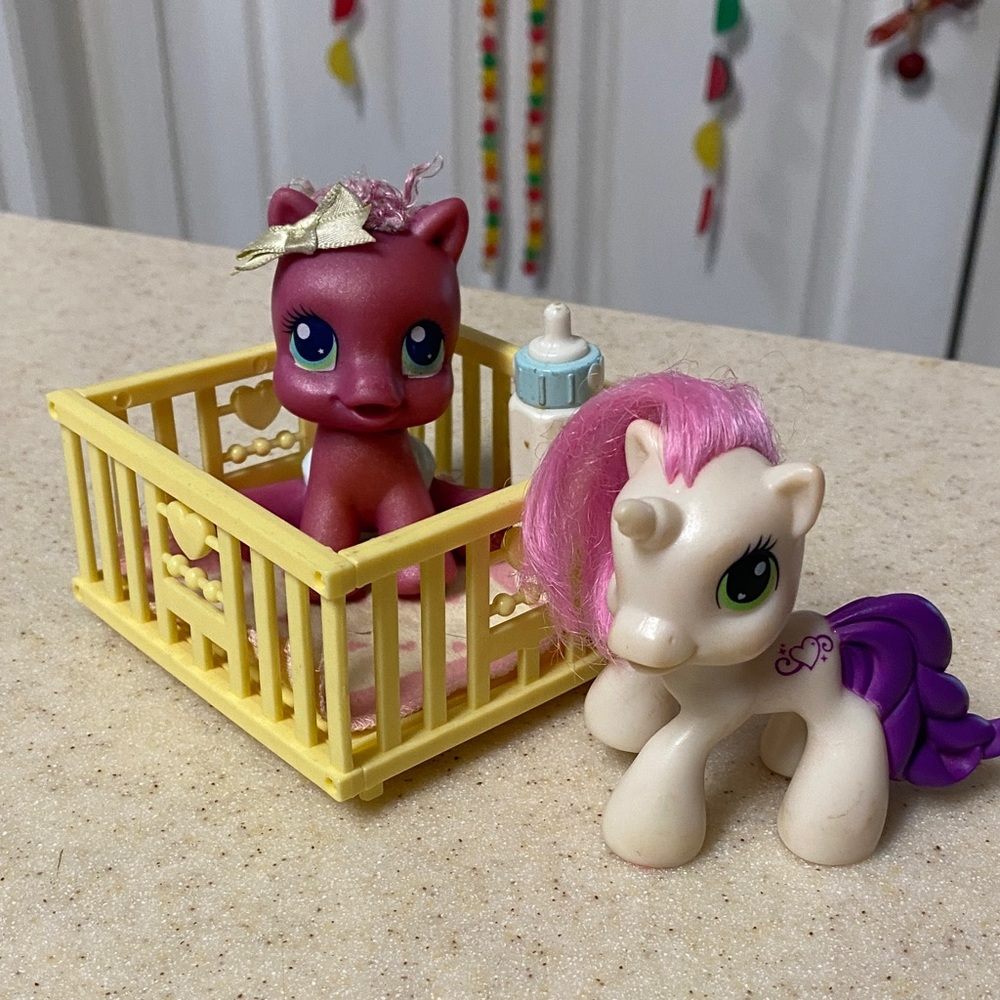 Vintage my little pony Pink and White Pony Toy Set baby pony